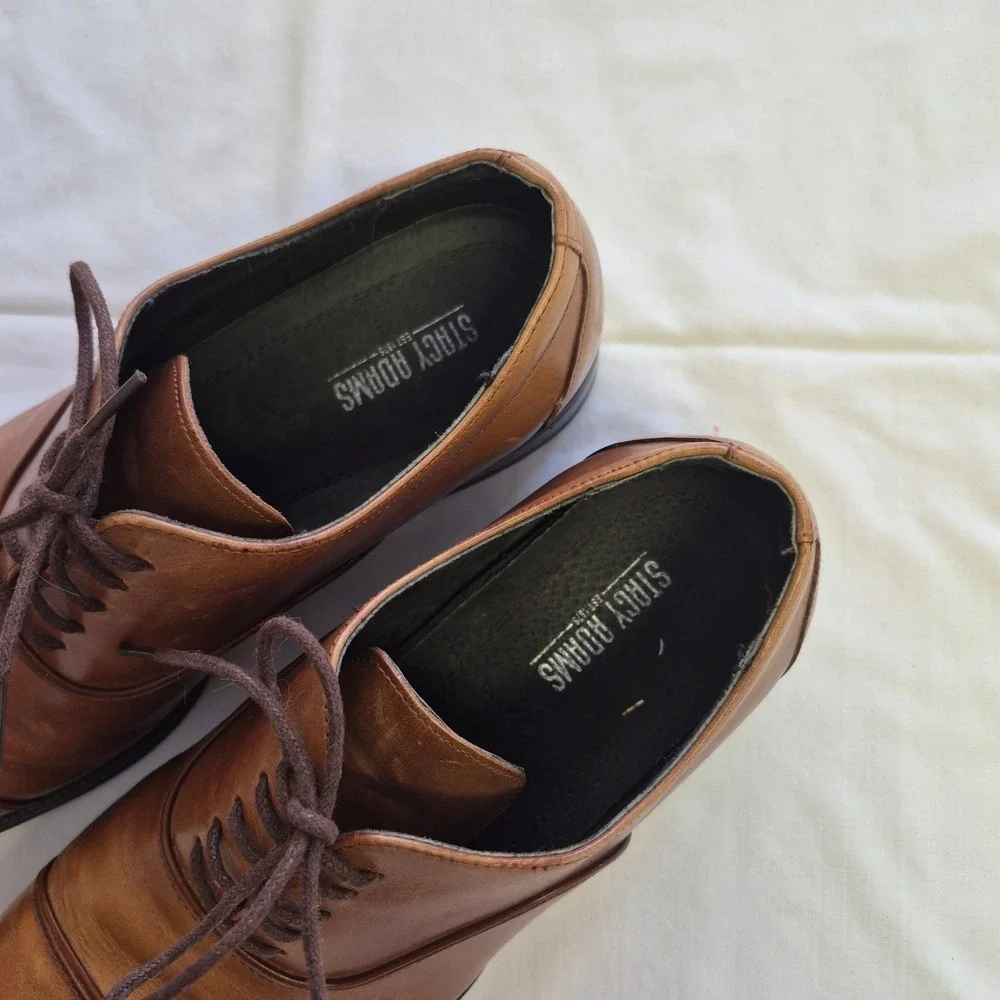Stacy Adams Mens Brown Leather Cap Toe Lace Up Oxford Dress Shoes 9.5M